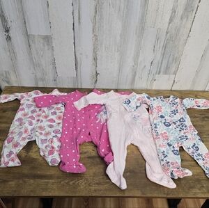 Baby Girls Size 6 Months Footsie Pajama Lot Of 4